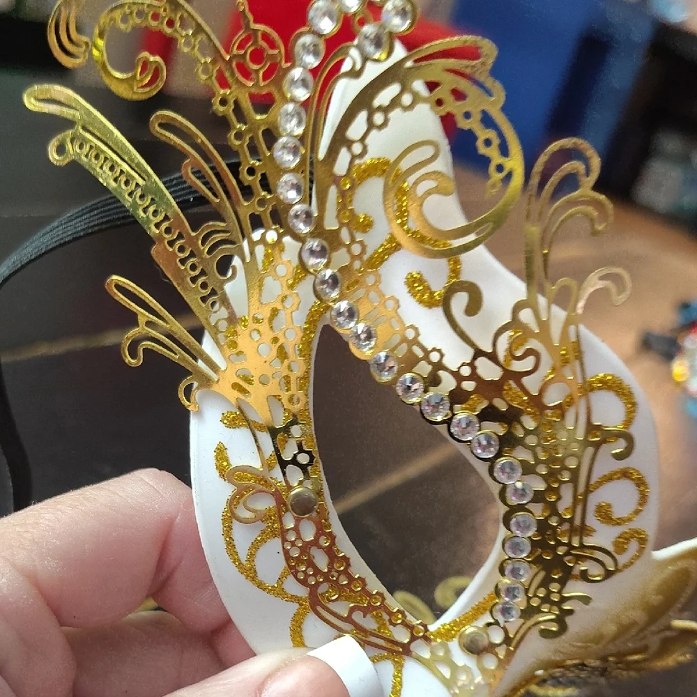 Elegant Gold and White Masquerade Face Mask